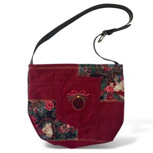 Handmade Patchwork Christmas Shoulder Bag Santa Floral Tapestry Holiday Purse